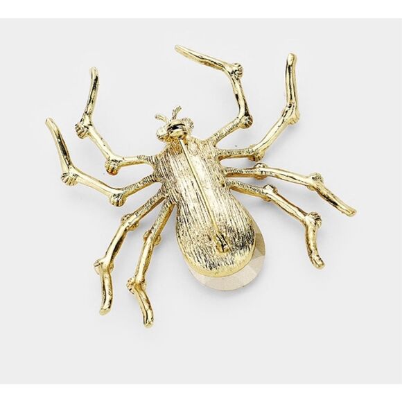New Womens Boutique Multi-Colored Crystal Gold Halloween Spider Pin Brooch - Picture 2 of 2